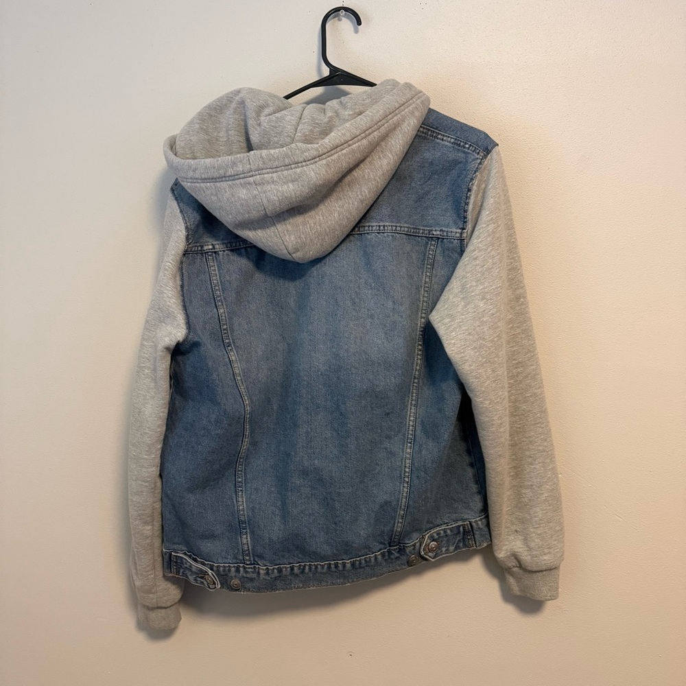 H&M Divided Denim Jacket with Gray Sweatshirt Sleeves - Picture 2 of 6